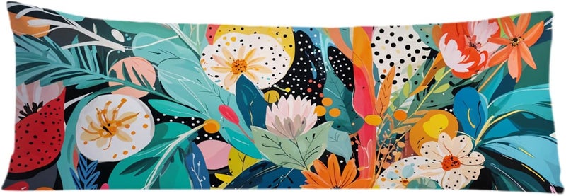 Exqcom Store Abstract Boho Tropical Floral Body Pillow Covers 20x54, Trendy Maximalist Eclectic Colorful Botanical Long Body Pillow Case Cover with Hidden Zipper for Women Men Adults - Image 1